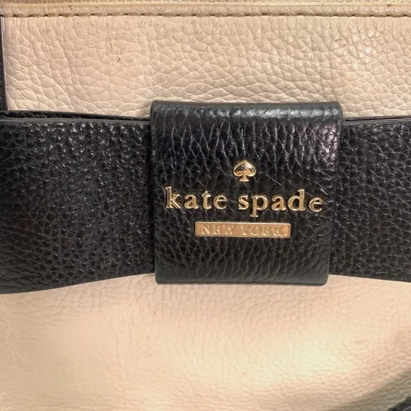 KATE SPADE Ivory Black Leather Handbag Purse Tote - Picture 6 of 16
